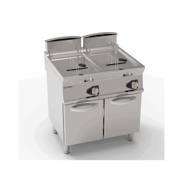 Friteuse 2x13L gaz cuve en v (zone froide) sur struct. fermé