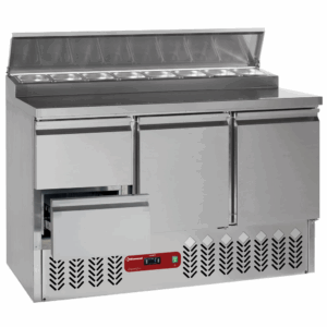 Table frigorifique 2 portes + 2 tiroirs + saladette 8 GN 1/6
