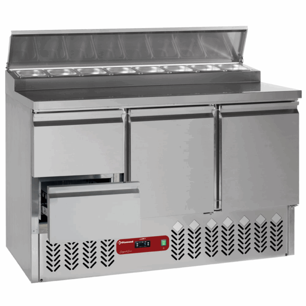 Table frigorifique 2 portes + 2 tiroirs + saladette 8 GN 1/6