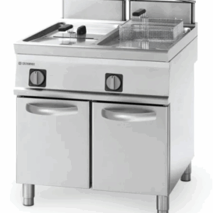 Friteuse gaz 2x17L cuve en V +zone froide sur armoire fermée