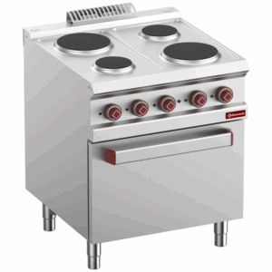 Fourneau 4 plaques rondes + four électrique GN2/1 et grill
