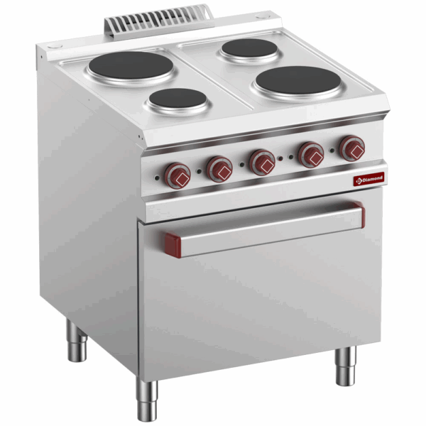 Fourneau 4 plaques rondes + four électrique GN2/1 et grill