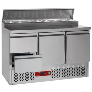 Table frigorifique 2 portes + 2 tiroirs + saladette 8 GN 1/6
